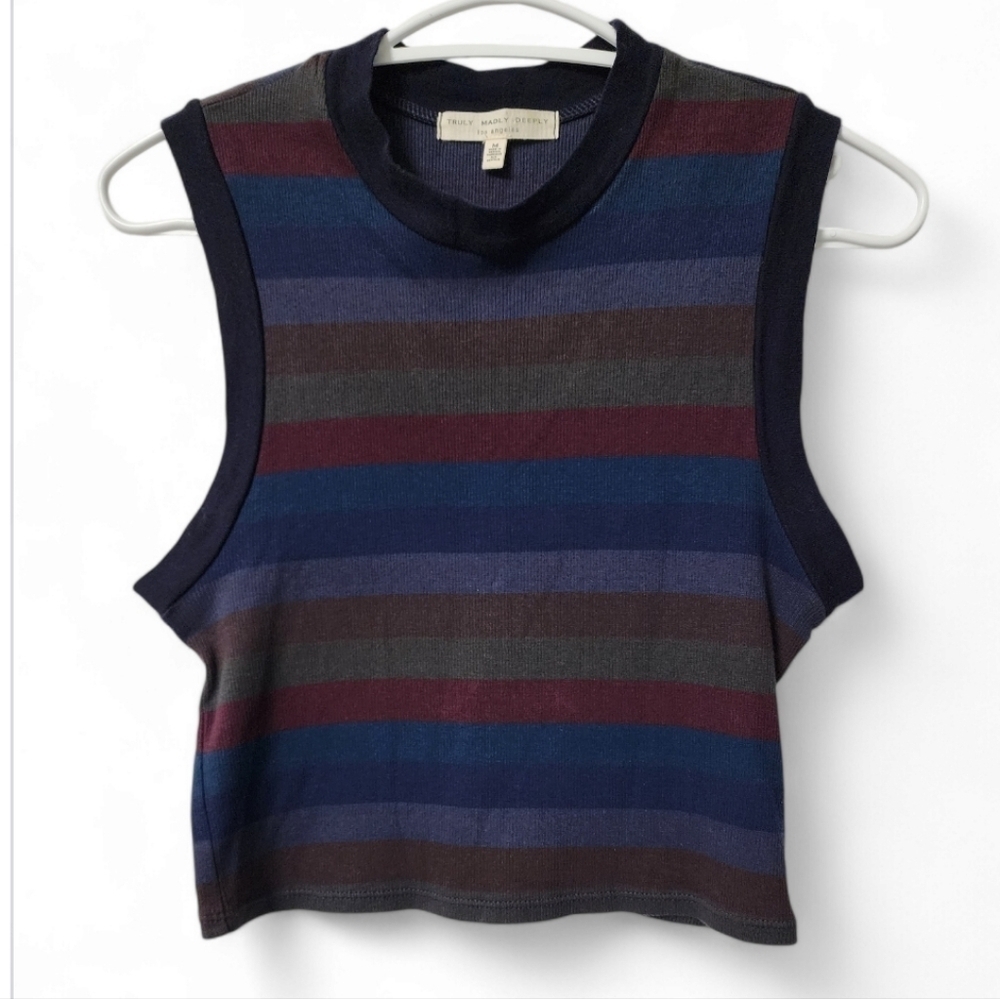 Truly Madly Deeply Los Angeles rib knot stripe crop top